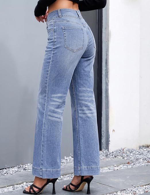 luvamia Women's High Waisted Straight Leg Jeans - Alternative color or back view